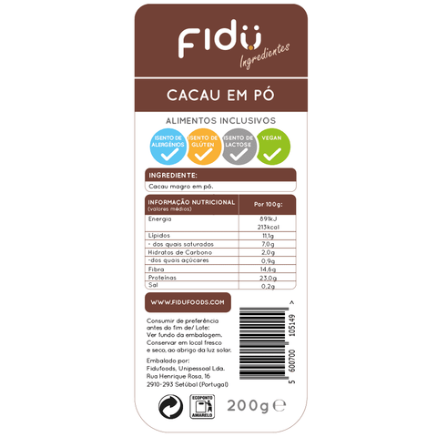 Cacau em Pó 200g - Fidu | Alimentos inclusivos