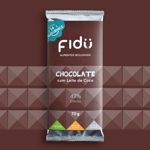 Chocolate com leite de coco 47% Cacau BIO 70g - Fidu | Alimentos inclusivos